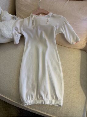 White Baby Gown with Pink Scalloped Trim